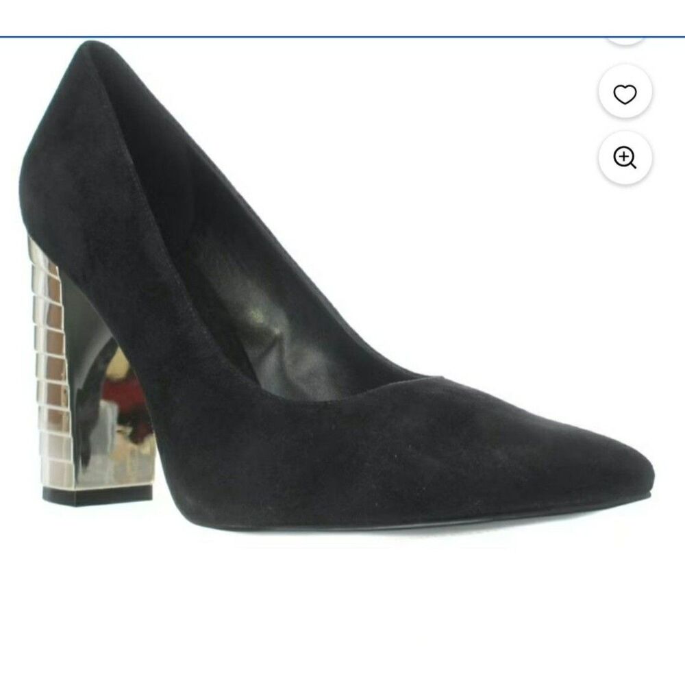 NNIB Nine West Zealand Pointed Gold Block-Heel Suede Pumps 6.5m NEW KKK